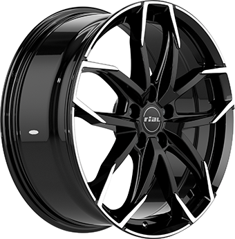 Jante RIAL 7.5x17 5/100 ET45 Gloss Black / Polished Guadeloupe angle