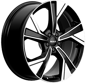 Jante MAK 8.0x19 5/108 ET50 Gloss Black / Polished Guadeloupe Martinique angle